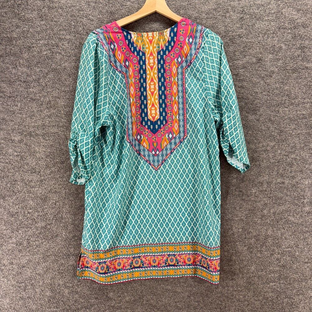 Urban CoCo Mini Dress Women M Medium Blue Geometric Short V-Neck Tasseled Casual - Picture 2 of 8